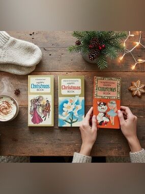 Vintage “Happy Christmas Book” Set Purnell & Sons 3 Illustrated Mini Holiday